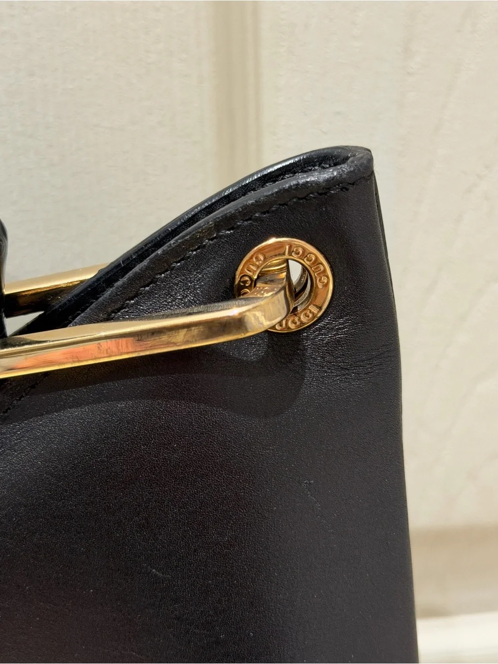 Vintage Gucci Bamboo Leather Tote Hobo Bag Black Gold Hardware EUC - Picture 4 of 13